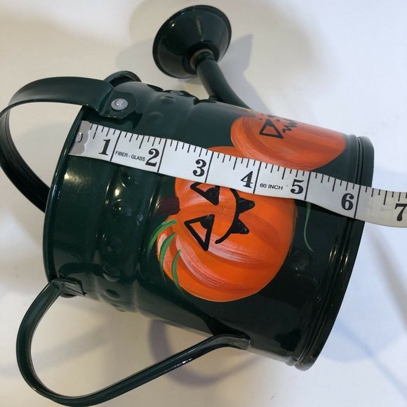 Hand Painted Metal Watering Can 6" Pumpkin Halloween Farmhouse Rustic Artistic - Picture 10 of 11